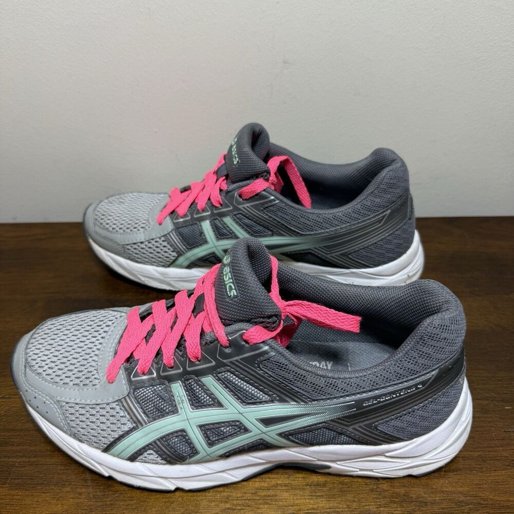 Asics Gel Contend 4 Womens 7 Gray Mint Green T765N Athletic Sneakers Pink Laces - Picture 4 of 7